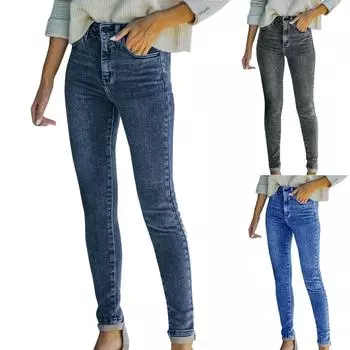 Женские брюки с высокой талией для поездок на работу, брюки-карго, джинсовые брюки M синий