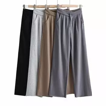 Женские брюки с высокой талией и карманами, длинный костюм, офисные женские элегантные брюки