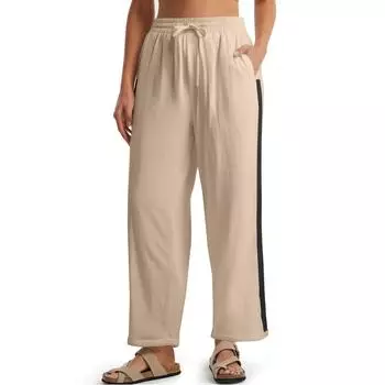 Женские брюки с высокой талией и регулируемым узлом из струящегося хлопка и льна, широкие брюки L хаки