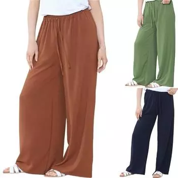 Женские брюки с высокой талией и широкими штанинами на завязках M чёрный