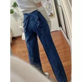 Женские брюки с высокой талией Niche Design, прямые, тонкие, широкие, однотонные, в стиле темперамент XL синий