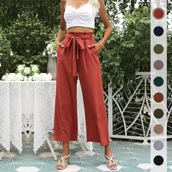 Женские брюки с высокой талией, однотонные брюки-клеш длиной до щиколотки, широкие брюки S чёрный