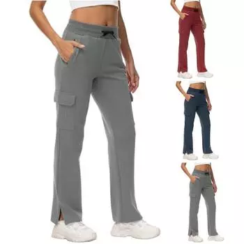 Женские брюки с высокой талией, повседневные длинные брюки с карманами