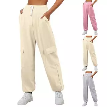Женские брюки с высокой талией, повседневные длинные брюки с карманами