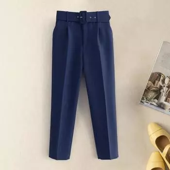 Женские брюки с высокой талией, прямые, длинные брюки с M красный