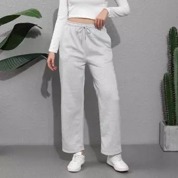 Женские брюки с высокой талией, прямые, широкие, с карманами, стандартный крой S светло-серый