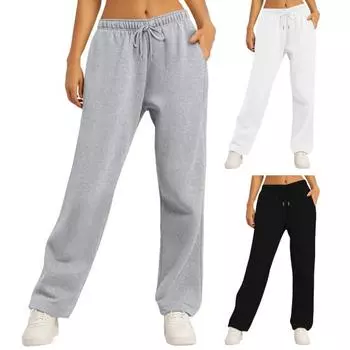Женские брюки с высокой талией, прямые, широкие, с карманами, однотонные спортивные брюки стандартного кроя S белый