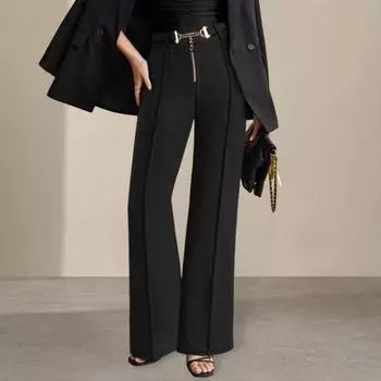 Женские брюки с высокой талией, прямые, широкие, на молнии, с застежкой-молнией S чёрный