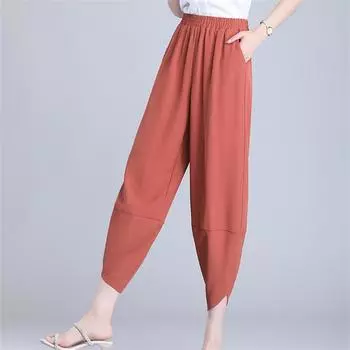 Женские брюки с высокой талией, шифоновые прямые брюки, уникальные новые модные летние брюки, женские дышащие тонкие брюки, однотонные повседневные брюки S чёрный