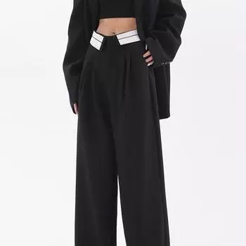 Женские брюки с высокой талией, широкие брюки, свободные модные офисные женские однотонные плиссированные брюки, весна 2023, модная одежда, черные, серые брюки S серый