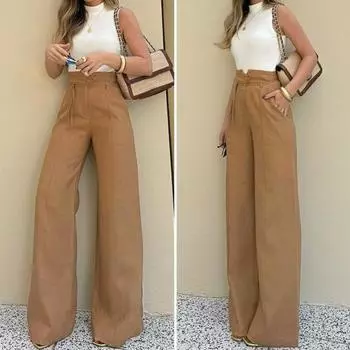 Женские брюки с высокой талией, широкие брюки для поездок на работу, осенне-зимние прямые брюки-трубы S верблюд