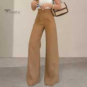 Женские брюки с высокой талией, широкие брюки для поездок на работу, осенне-зимние прямые брюки-трубы для офисных вечеринок, повседневная одежда S верблюд