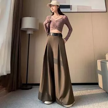 Женские брюки с высокой талией, широкие брюки, женские, весна-лето, однотонные брюки для офиса, женские, длинные, прямые, костюмные, верхняя одежда, брюки XL чёрный