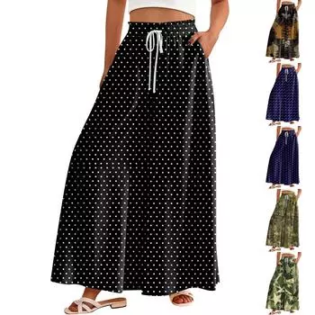 Женские брюки с высокой талией, широкие, повседневные, струящиеся брюки-палаццо, клетчатые брюки с карманом S