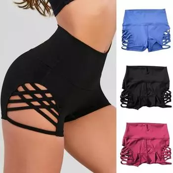 Женские брюки с высокой талией, универсальные полые крестики, модные короткие брюки с эластичной резинкой на талии для дома M чёрный