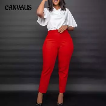 Женские брюки с высокой талией, узкие укороченные брюки, повседневные однотонные брюки для карьеры, повседневные брюки больших размеров S чёрный
