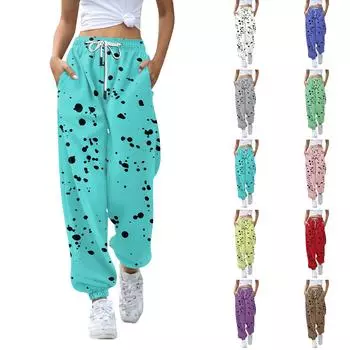 Женские брюки с высокой талией в ретро-стиле с принтом в горошек и карманами для весенне-осеннего ношения L синий