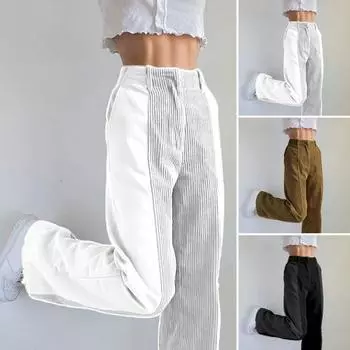 Женские брюки с высокой талией, застегивающиеся на молнию, повседневные свободные брюки в стиле пэчворк, спортивные брюки для повседневной носки M хаки