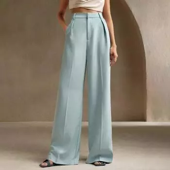 Женские брюки с высокой талией, застежкой-молнией, прямые, широкие, длинные брюки с карманами, однотонные брюки для поездок на работу M