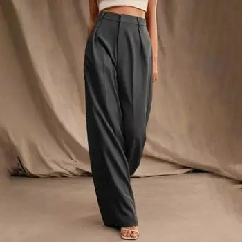 Женские брюки с высокой талией, застежкой-молнией, прямые, широкие, длинные брюки с карманами, однотонные брюки для поездок на работу S