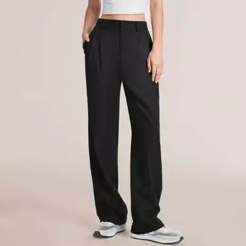 Женские брюки с застежкой-молнией на пуговицы, однотонные брюки с карманами, прямые широкие брюки для офиса и леди, рабочая одежда S серый