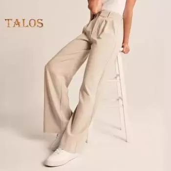 Женские брюки с застежкой-молнией на пуговицы, однотонные брюки с карманами, прямые широкие брюки для офиса и леди, рабочая одежда S чёрный