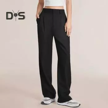 Женские брюки с застежкой-молнией на пуговицы, однотонные брюки с карманами, прямые широкие брюки для офиса и леди, рабочая одежда M хаки