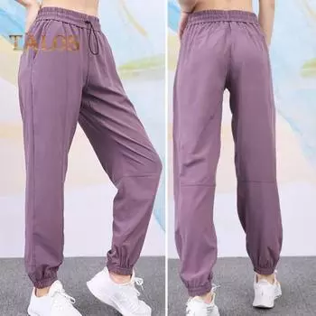 Женские брюки с завязками и эластичной резинкой на талии, однотонные, с ремешками на щиколотке, мягкие дышащие тонкие быстросохнущие карманы, лоскутные женские брюки S зелёный