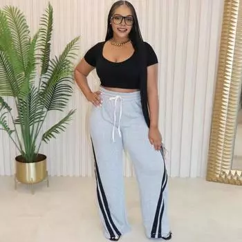 Женские брюки с завязками на резинке, в полоску, в стиле пэчворк, широкие спортивные брюки для тренировок, контрастные цвета, с высокой талией S арбуз красный