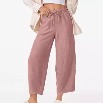 Женские брюки с завязками на талии, эластичные, с высокой талией, повседневные брюки для тренировок L розовый