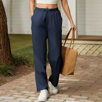 Женские брюки с завязками на талии, эластичные, с высокой талией, повседневные брюки для тренировок XL