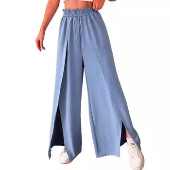 Женские брюки с завязками на талии, эластичные, с высокой талией, повседневные брюки для тренировок L синий