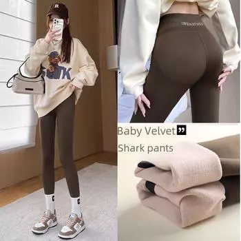 Женские брюки Shark: Леггинсы для йоги весна/осень 2025 года для подтяжки живота и бедер, а также бархатные утолщенные леггинсы Барби. XL 126-140 jin