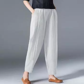 Женские брюки-шаровары, эластичные однотонные повседневные брюки с высокой талией и карманами, свободные длинные брюки, уличная одежда L хаки