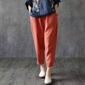 Женские брюки-шаровары, однотонные свободные брюки с карманами, эластичные повседневные брюки в стиле ретро с высокой талией, уличная одежда 3XL кофейный
