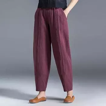 Женские брюки-шаровары с однотонными карманами на талии, свободные повседневные брюки с эластичными длинными брюками высокой посадки L хаки