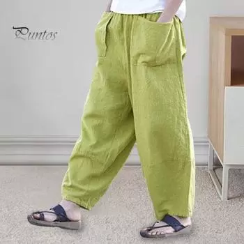 Женские брюки-шаровары, широкие однотонные длинные брюки с карманами, эластичный пояс, свободные повседневные брюки для путешествий XL темно-синий