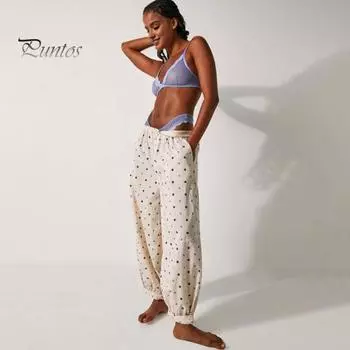 Женские брюки-шаровары со средней посадкой и эластичным поясом, повседневные широкие брюки с пуговицами в горошек, декор, шаровары, спортивные брюки на открытом воздухе L жёлтый