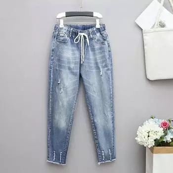 Женские брюки-шаровары, свободные эластичные повседневные брюки с высокой талией и редисом XXL синий