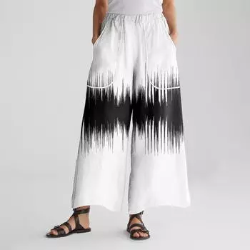 Женские брюки широкие от бедра с эластичным поясом, ретро-принтом, большими накладными карманами, лоскутные свободные брюки XXL белый