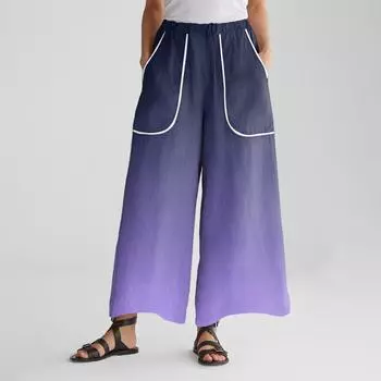 Женские брюки широкие от бедра с эластичным поясом, с принтом, с большими карманами, с отделкой пэчворк по краю, свободные XXL фиолетовый