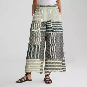 Женские брюки широкие от бедра с эластичным поясом, ретро-принтом, большими накладными карманами, лоскутные свободные брюки L