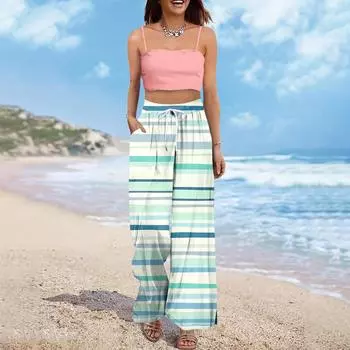 Женские брюки широкие от бедра с эластичным поясом, с принтом, с большими карманами, с отделкой пэчворк по краю, свободные XL