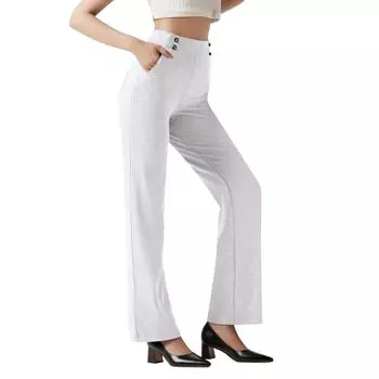 Женские брюки широкие штанины с высокой талией стрейч рабочие брюки деловые повседневные брюки карманы L белый
