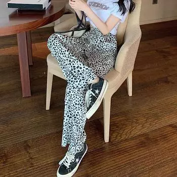 Женские брюки широкого кроя с высокой талией и леопардовым принтом в корейском стиле, свободные и модные. XL
