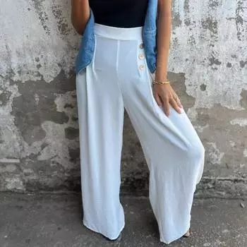 Женские брюки широкого кроя с высокой талией, украшенные пуговицами, повседневные брюки свободного кроя M белый