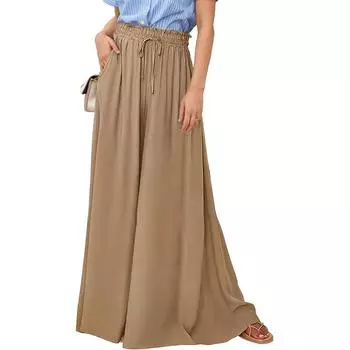 Женские брюки широкого кроя, струящиеся, драпированные, с оборками, на талии, брюки-палаццо S хаки