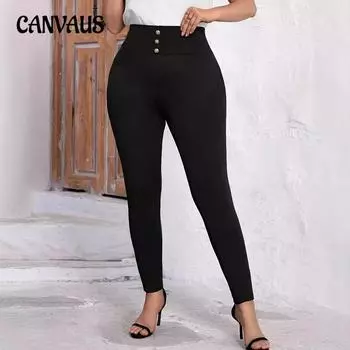 Женские брюки-скинни с однотонной отделкой на пуговицах больших размеров, повседневные, с высокой талией, эластичные брюки 0XL чёрный