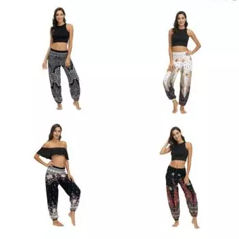 Женские брюки со слоном, хлопковые шаровары, богемная одежда, эластичная, с низкой талией, свободные, повседневные, с принтом, для йоги, пляжа, в стиле бохо One Size