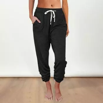 Женские брюки со свободными боковыми карманами и эластичной резинкой на талии, однотонные спортивные штаны для тренировок в тренажерном зале, длинные брюки, девятые брюки S темно-серого